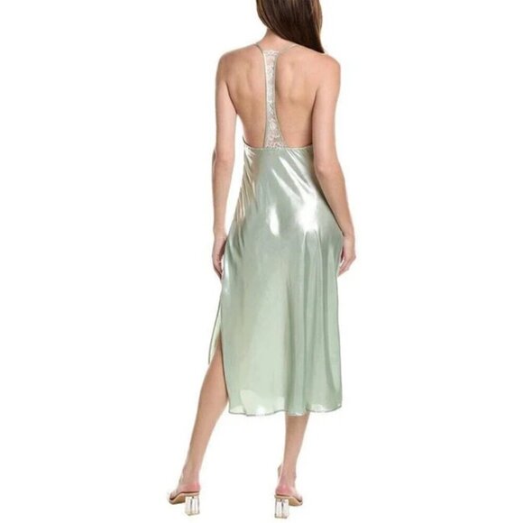 💕FREE PEOPLE💕 Sunset Shimmer Satin Midi Slipdress ~ Light Green Medium NWT - Picture 8 of 14
